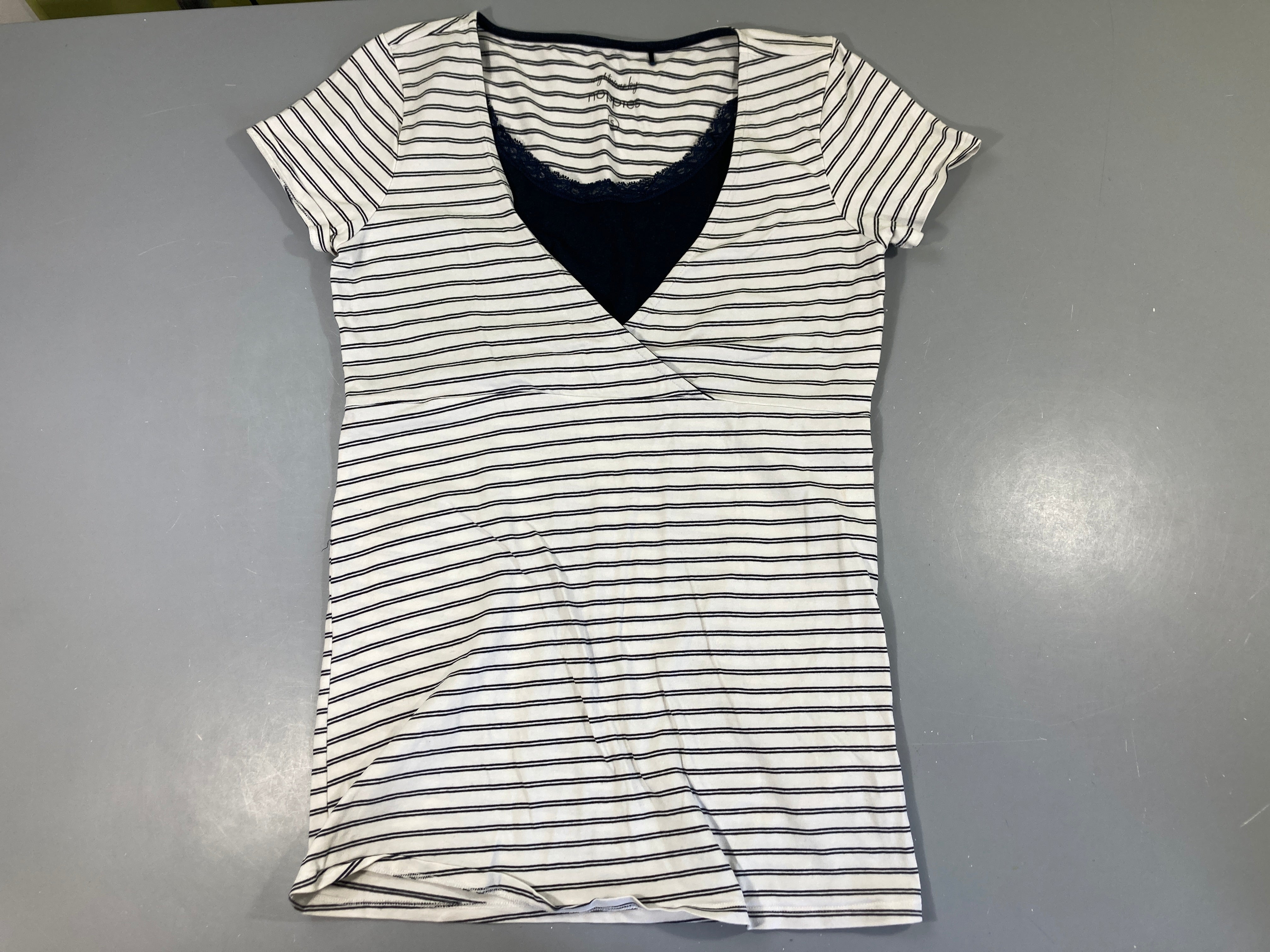 T-shirt m.c blanc rayé bleu marine d'allaitement