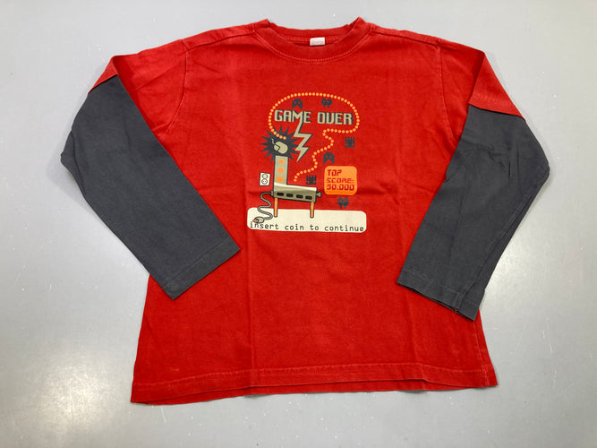 T-shirt m.l rouge manches gris anthracite, Game over, moins cher chez Petit Kiwi