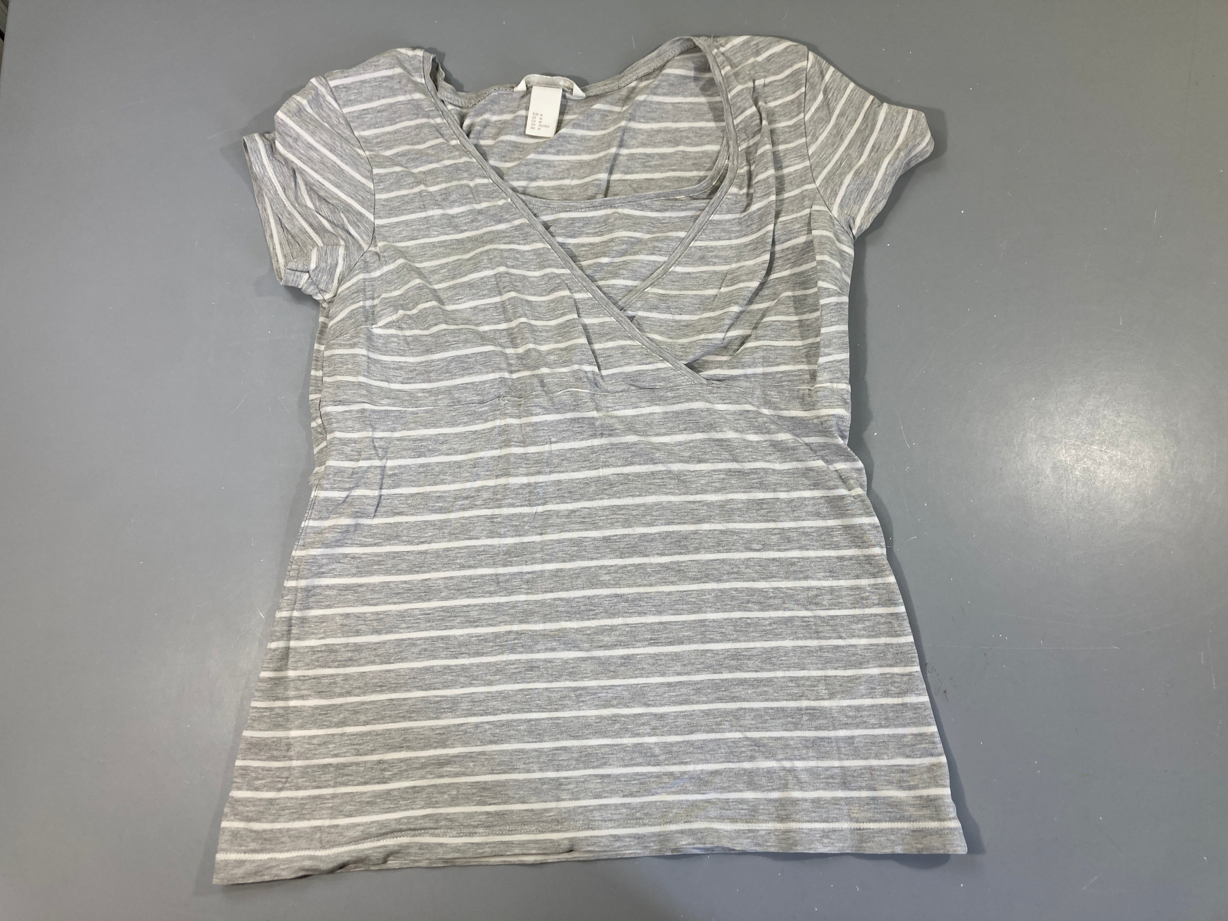T-shirt m.c d'allaitement gris chiné rayé blanc