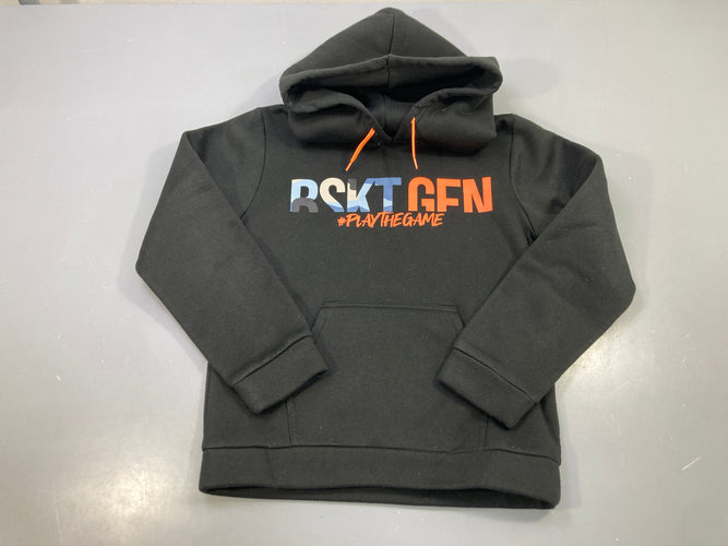 Sweat capuche noir molleton BSKT GEN, cordons orange Bouloché, moins cher chez Petit Kiwi