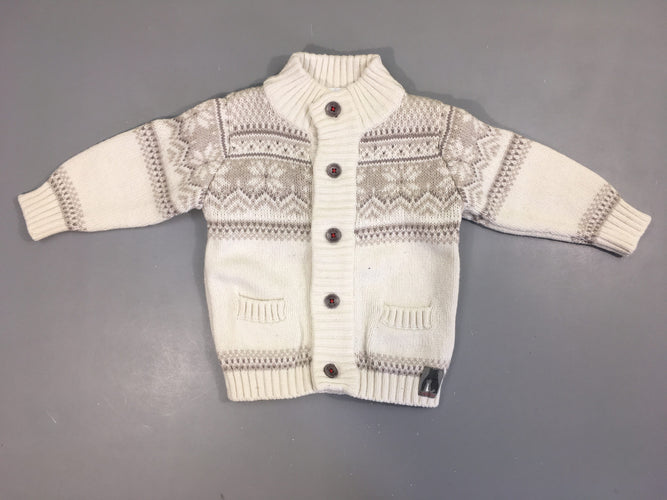 Gilet épais blanc motifs biege/gris, 6% alpaga, moins cher chez Petit Kiwi