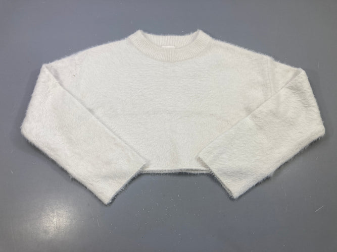 Pull blanc grisé duveteux court, moins cher chez Petit Kiwi