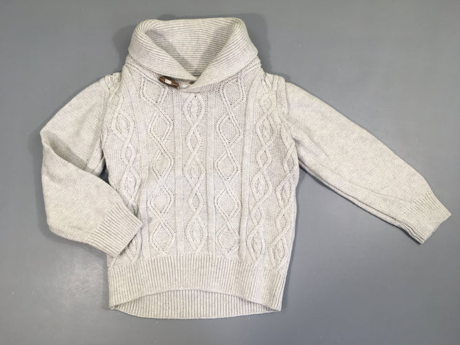 Pull gris chiné torsades col châle, moins cher chez Petit Kiwi