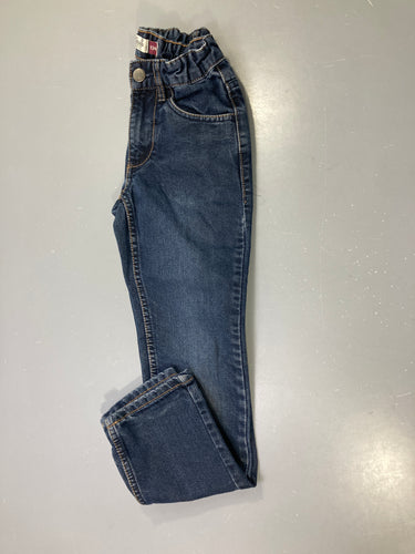 Pantalon jean bleu foncé délavé, taille réglable, moins cher chez Petit Kiwi
