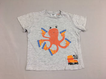 T-shirt m.c gris clair flammé pieuvre