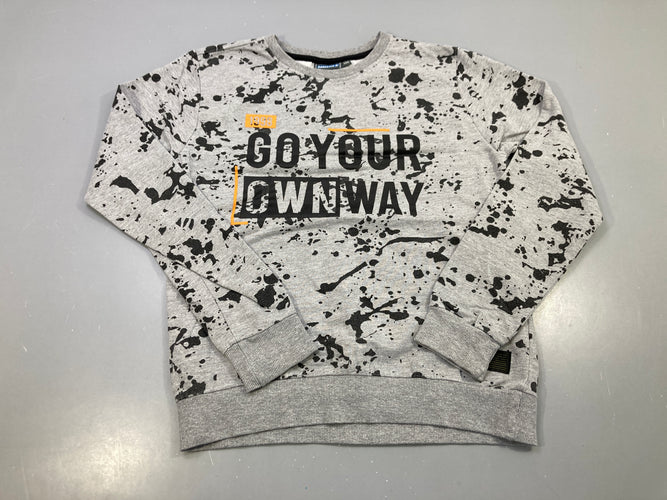 Sweat gris chiné taches noires, imprimé Go Your Own Way, moins cher chez Petit Kiwi