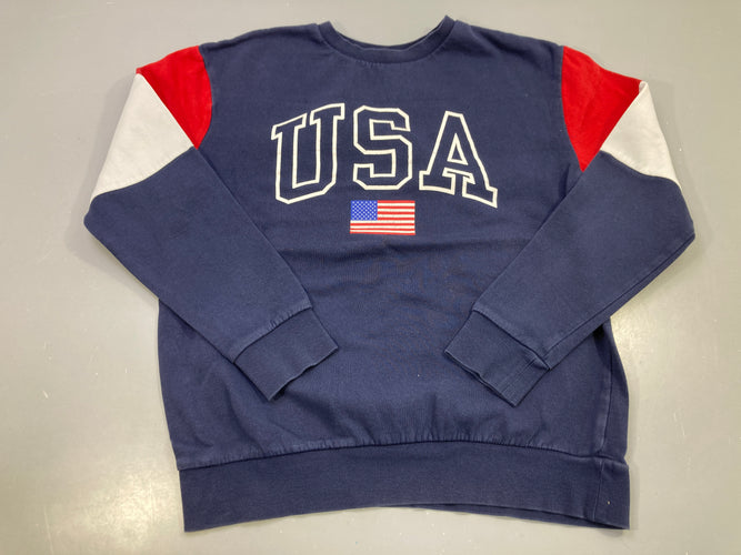 Sweat bleu marine imprimé USA, empiècements rouges et blancs, drapeau, moins cher chez Petit Kiwi