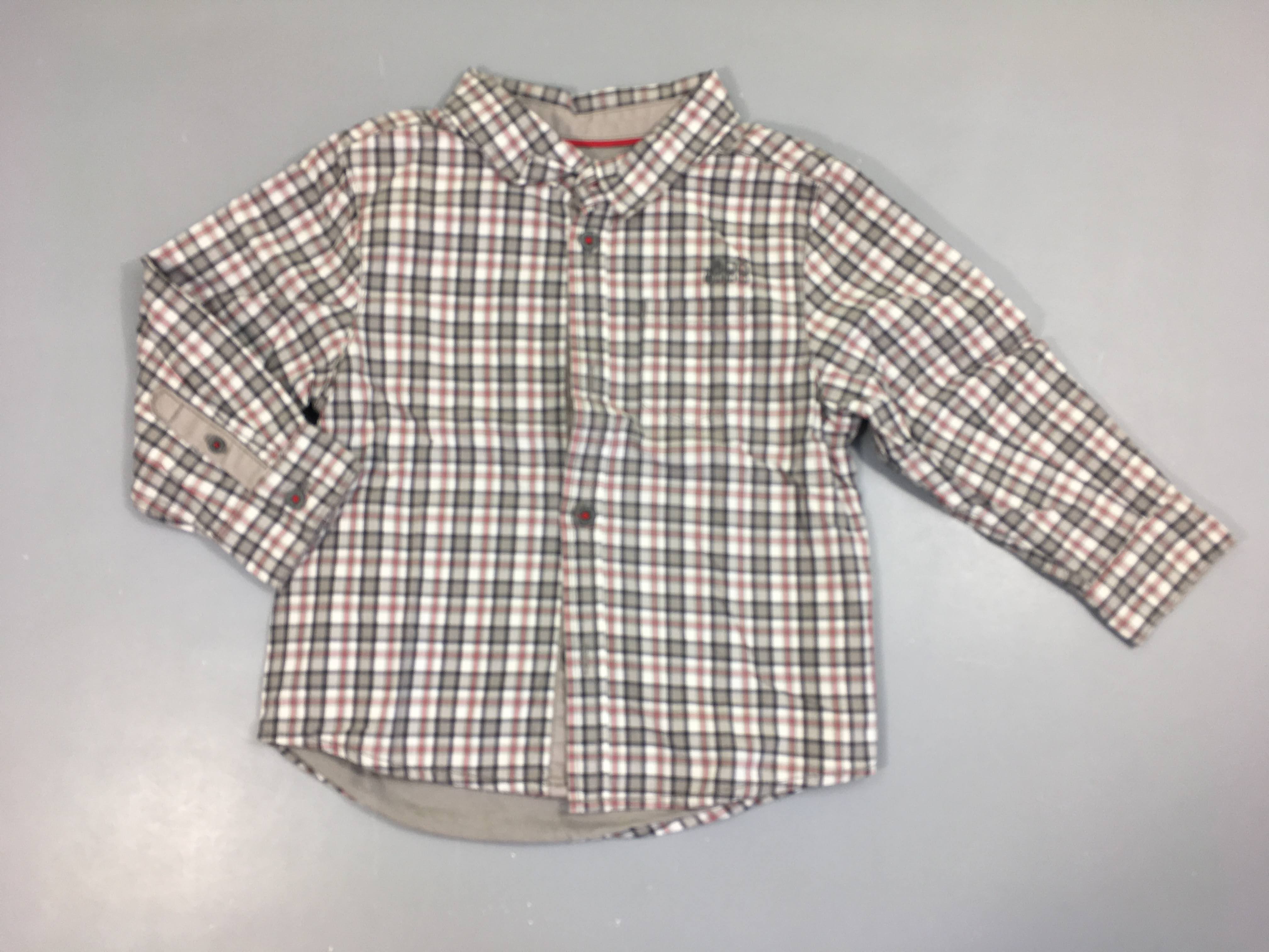 Chemise m.l à carreaux blanc/gris/rouge doublé jersey