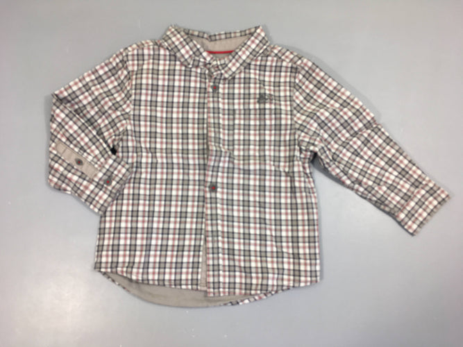 Chemise m.l à carreaux blanc/gris/rouge doublé jersey, moins cher chez Petit Kiwi