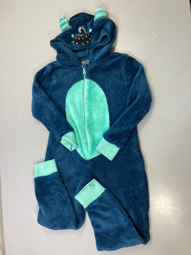 Pyjama polaire bleu pétrole et turquoise monstre, combinaison capuche zippée, 9th Avenue, moins cher chez Petit Kiwi