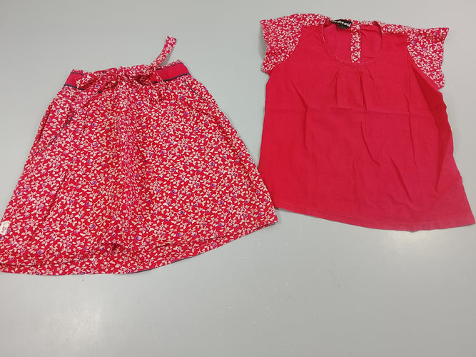 Ensemble Dee Wali  blouse m.c  rose  manches à fleurs + jupe rose  à fleurs, moins cher chez Petit Kiwi