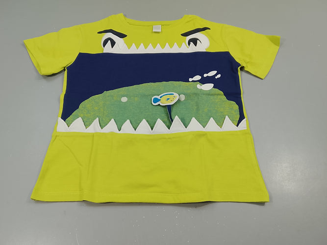 T-shirt m.c vert et bleu, tête de dinosaure, moins cher chez Petit Kiwi