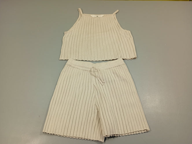 Ensemble côtelé écru débardeur + Short, moins cher chez Petit Kiwi