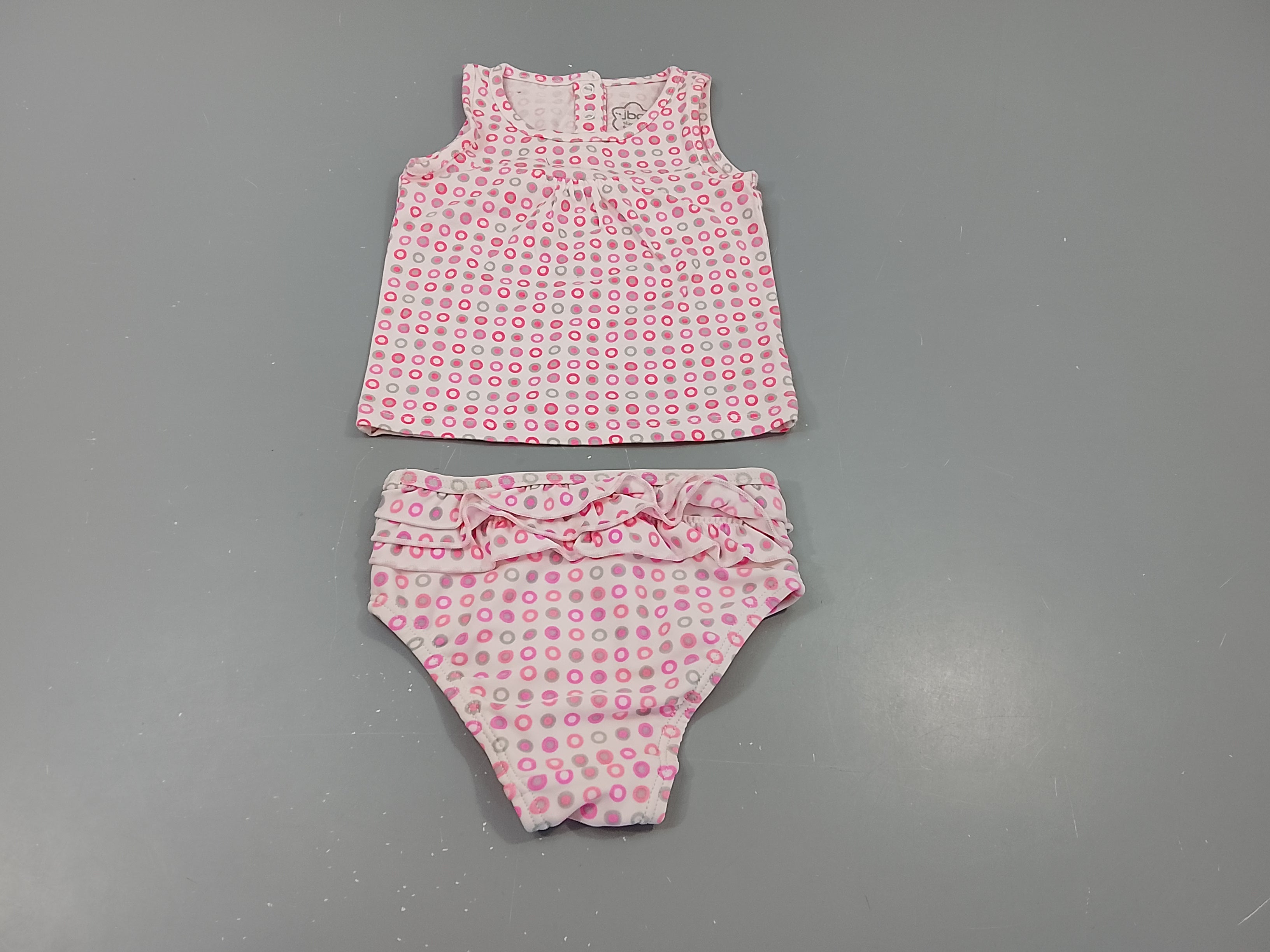 Ensemble de plage shirt jersey s.m rose à motifs gris , rose + culotte de maillot assortie