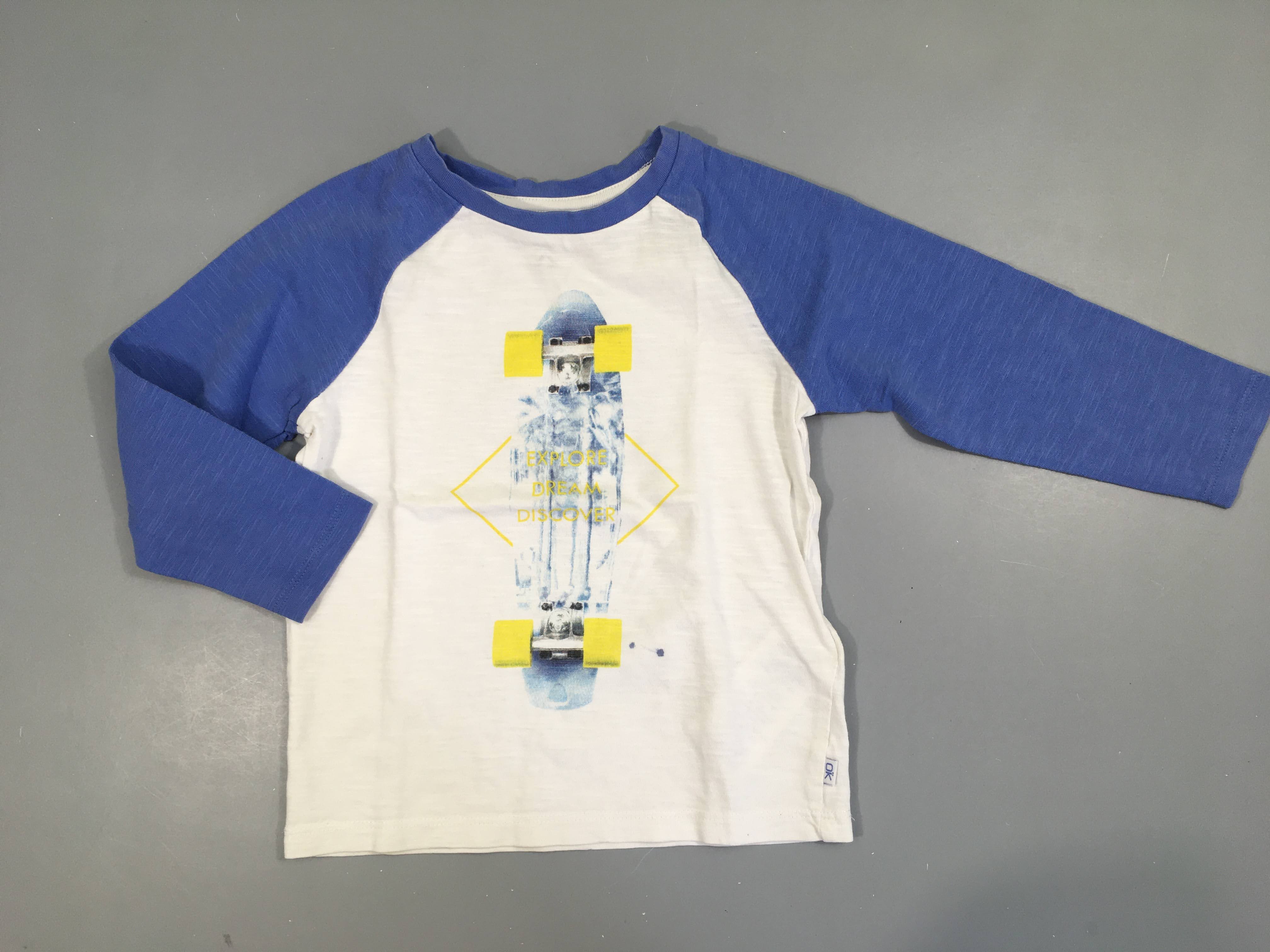 T-shirt m.l blanc/bleu flammé skate