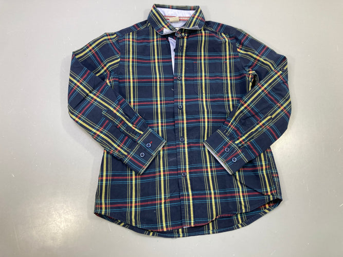 Chemise m.l bleu marine carreaux jaunes, rouges et turquoise, moins cher chez Petit Kiwi