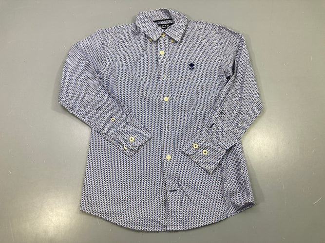Chemise m.l blanche motif géométrique bleu marine, logo RW brodé, moins cher chez Petit Kiwi