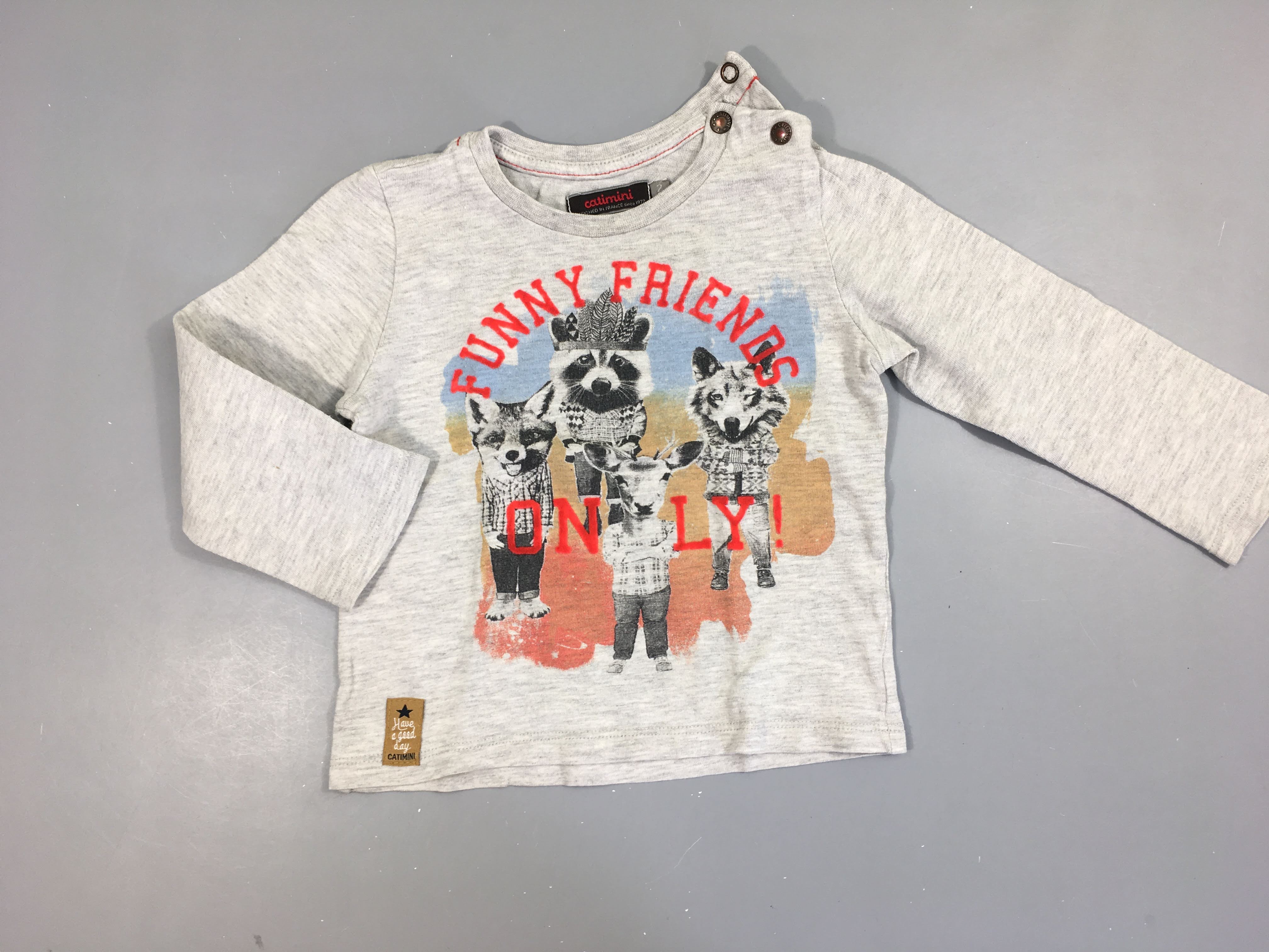 T-shirt m.l gris chiné Funny friends relief, bouloché