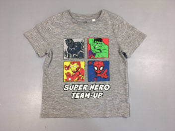 T-shirt m.c gris chiné super héros, légèrement bouloché