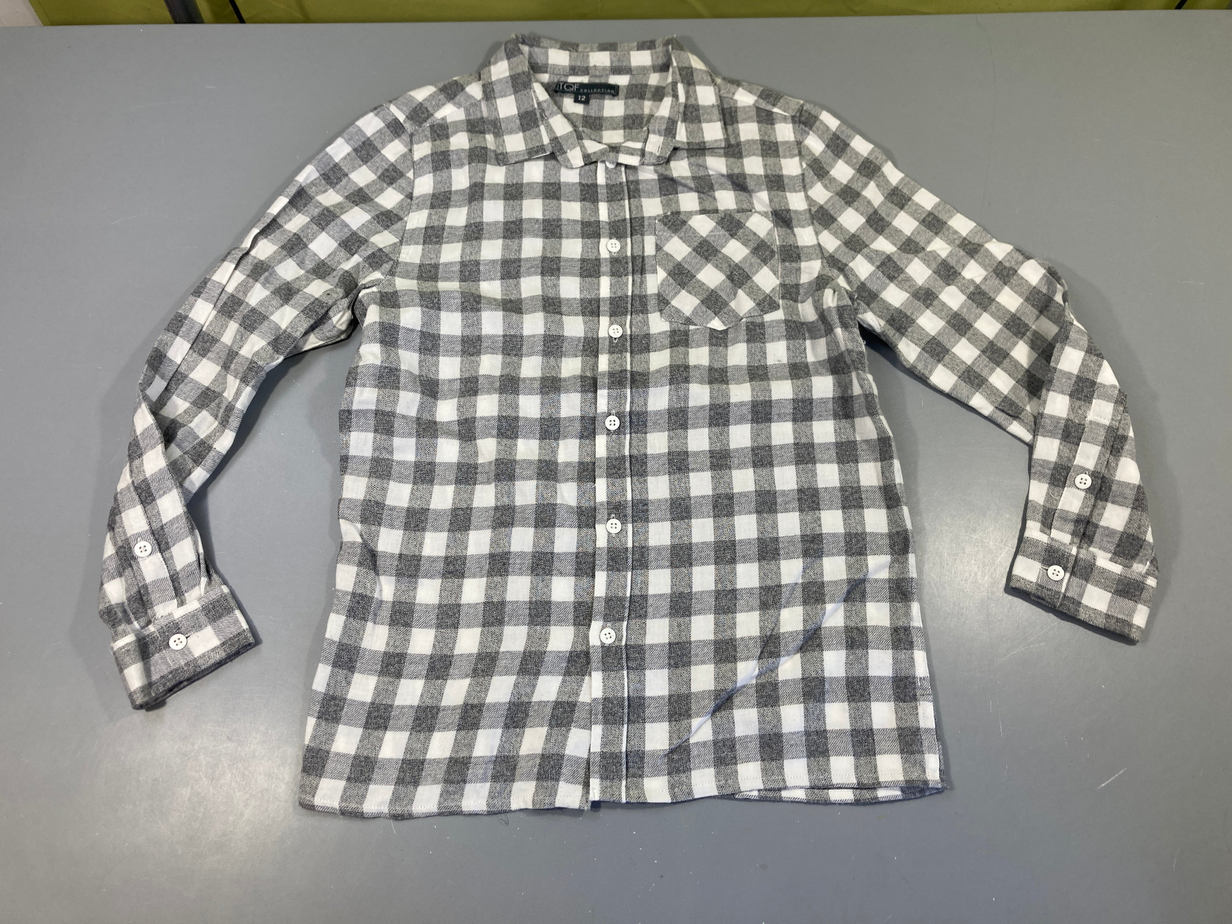 Chemise m.l flanelle à carreaux gris chiné/blanc Petite tache col