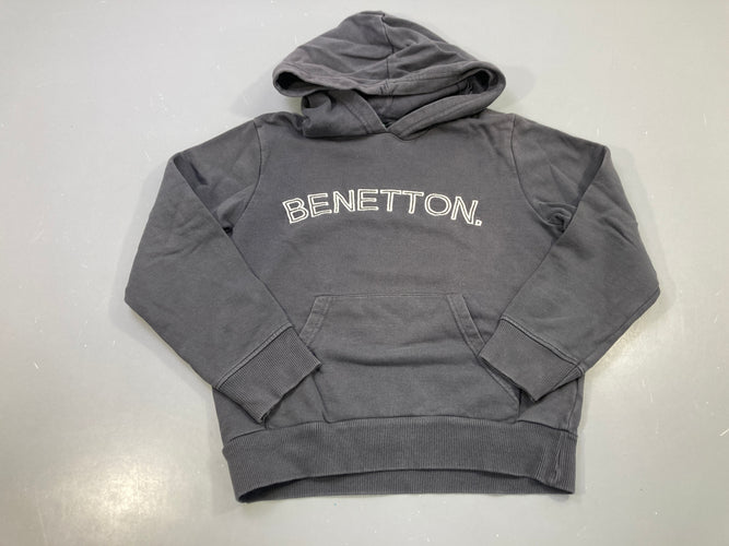 Sweat capuche gris anthracite imprimé Benetton, Légèrement décousu poche!!, moins cher chez Petit Kiwi