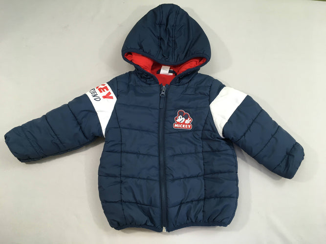 Doudoune zippée à capuche bleu foncé /blanc Mickey, moins cher chez Petit Kiwi