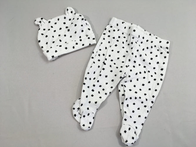 Bonnet jersey blanc traits noirs oreilles + pantalon à pieds, moins cher chez Petit Kiwi