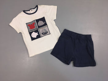 Pyjama 2pcs jersey blanc/bleu marine mer