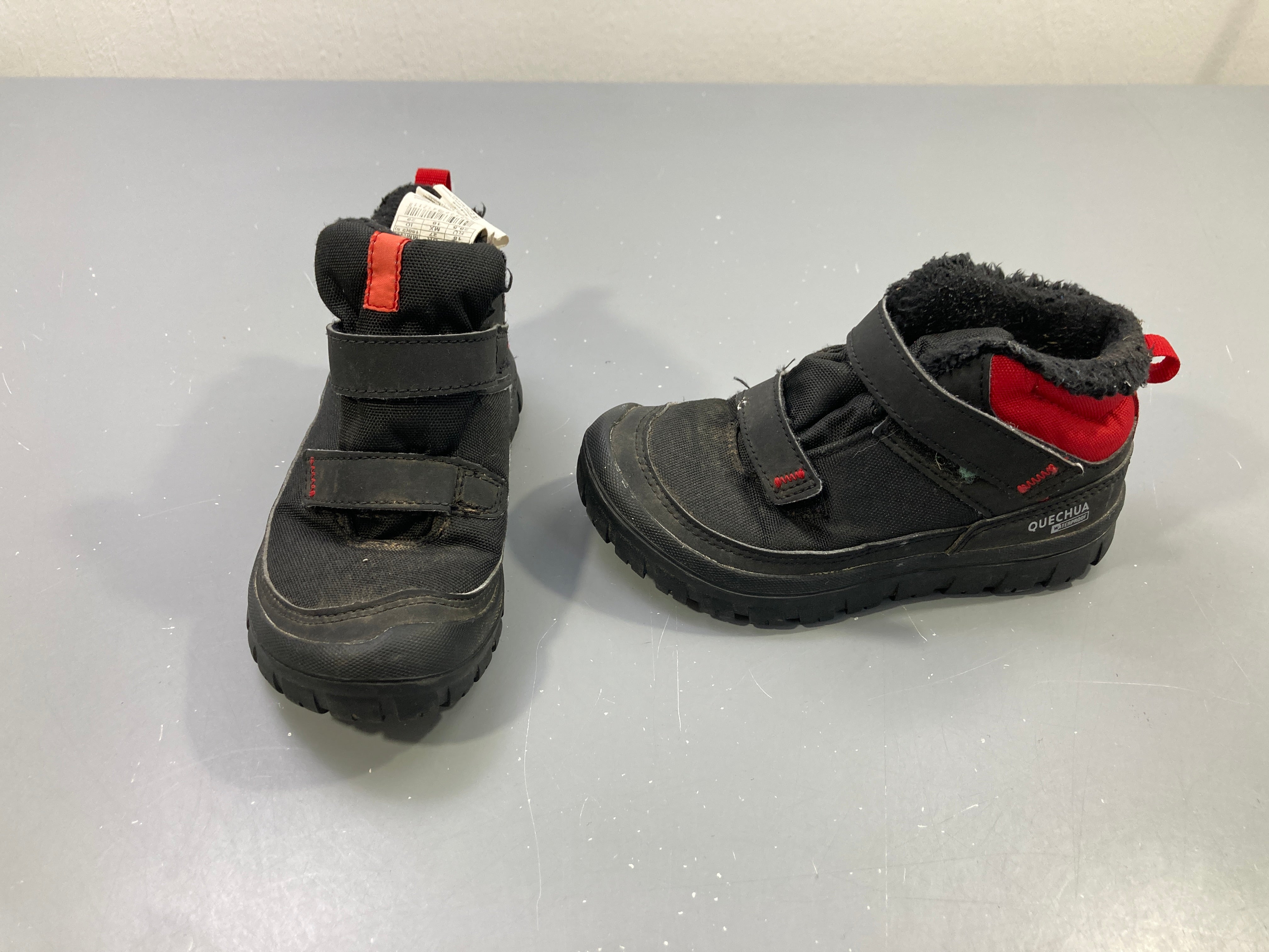 Bottines noires et rouges imperméables fourrées, scratchs, Quechua