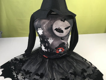 Déguisement Halloween noir - chapeau - jupe - t-shirt (5-6a)