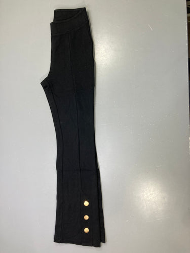 Pantalon jersey noir évasé, boutons dorés en bas de jambe, moins cher chez Petit Kiwi