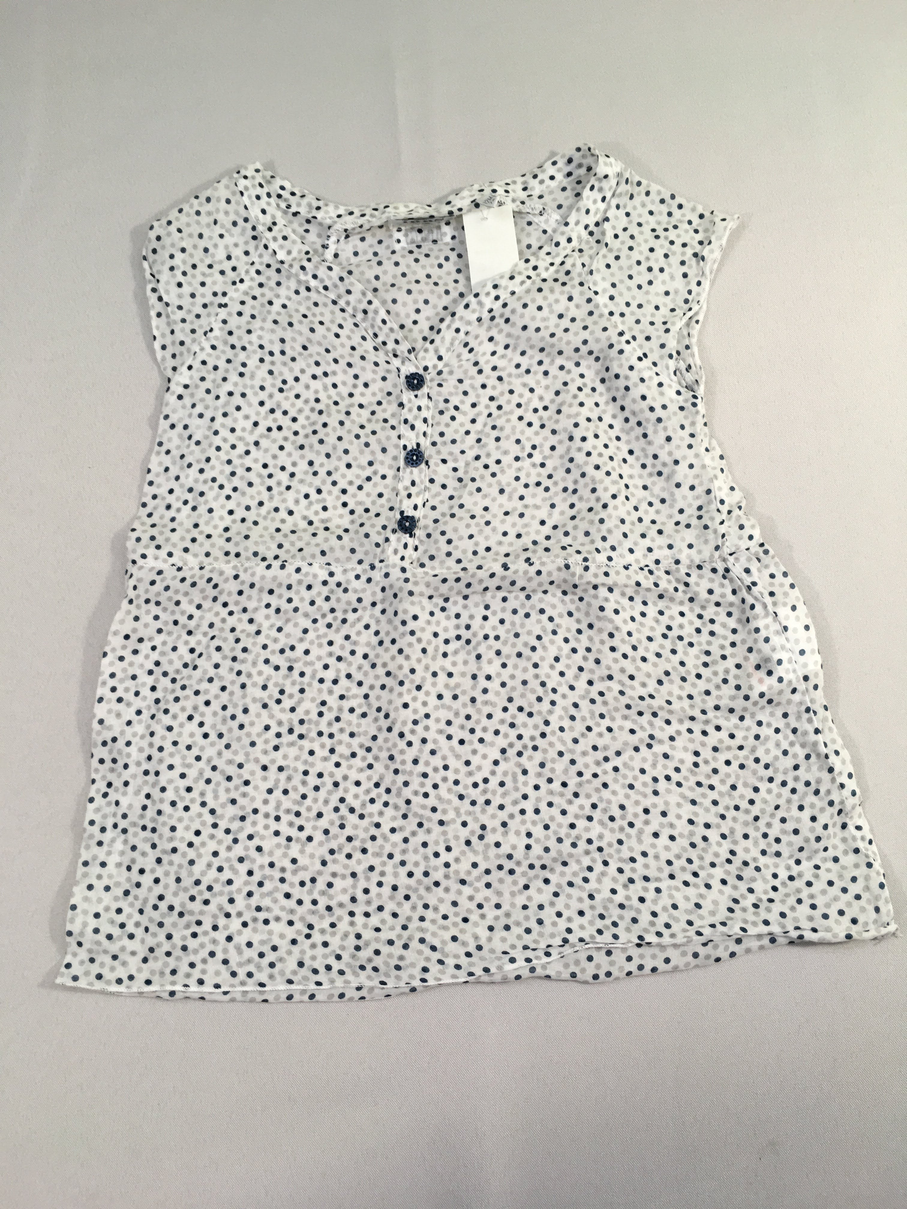 Blouse s.m légère blanche pois gris et bleu