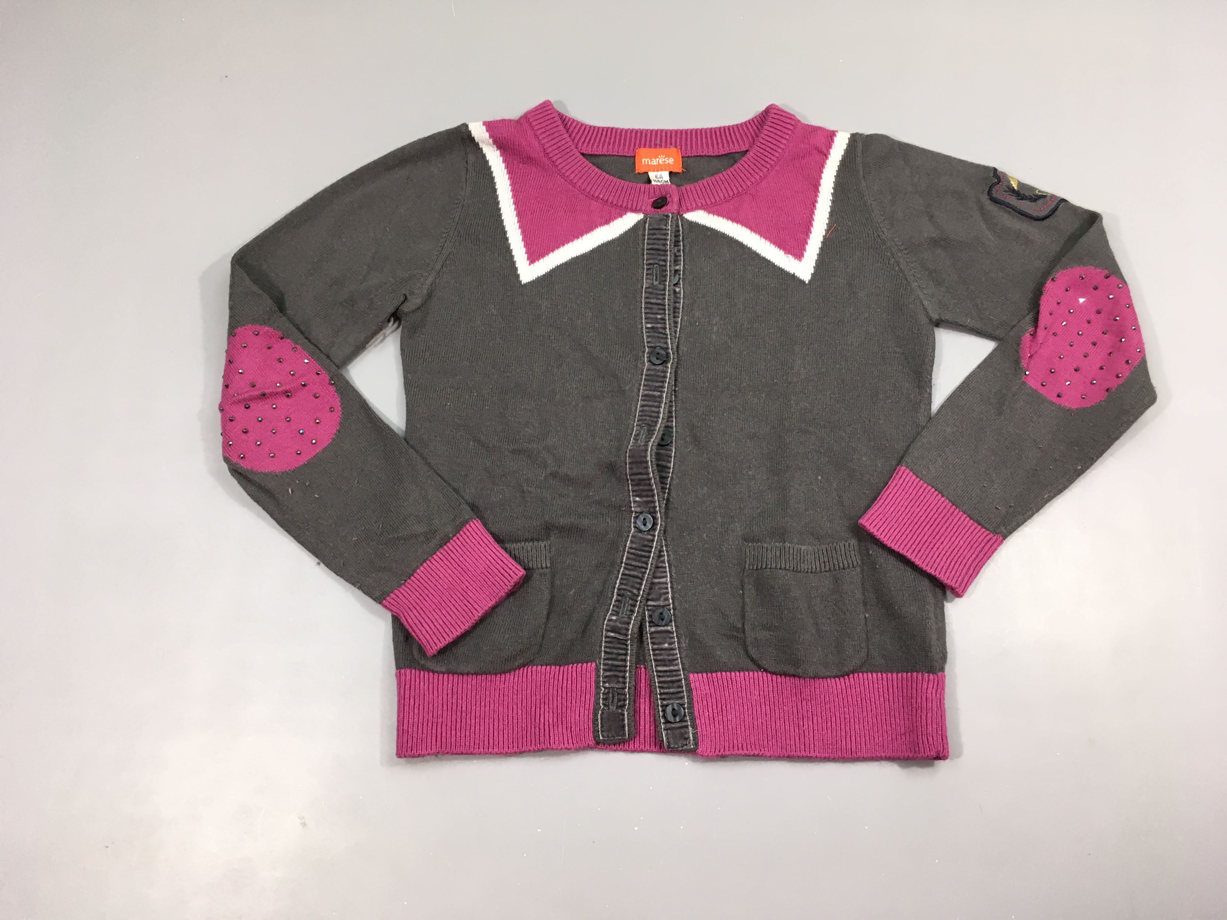 Gilet taupe faux col rose 5% Angora