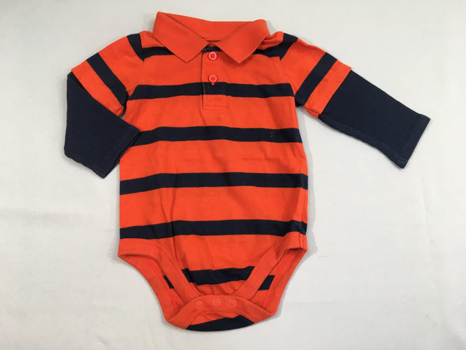 Body polo m.l jersey orange rayé bleu foncé, légèrement bouloché, moins cher chez Petit Kiwi
