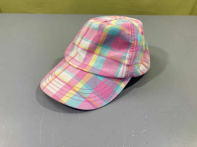 Casquette à carreaux rose-blanc-jaune fil argenté, moins cher chez Petit Kiwi