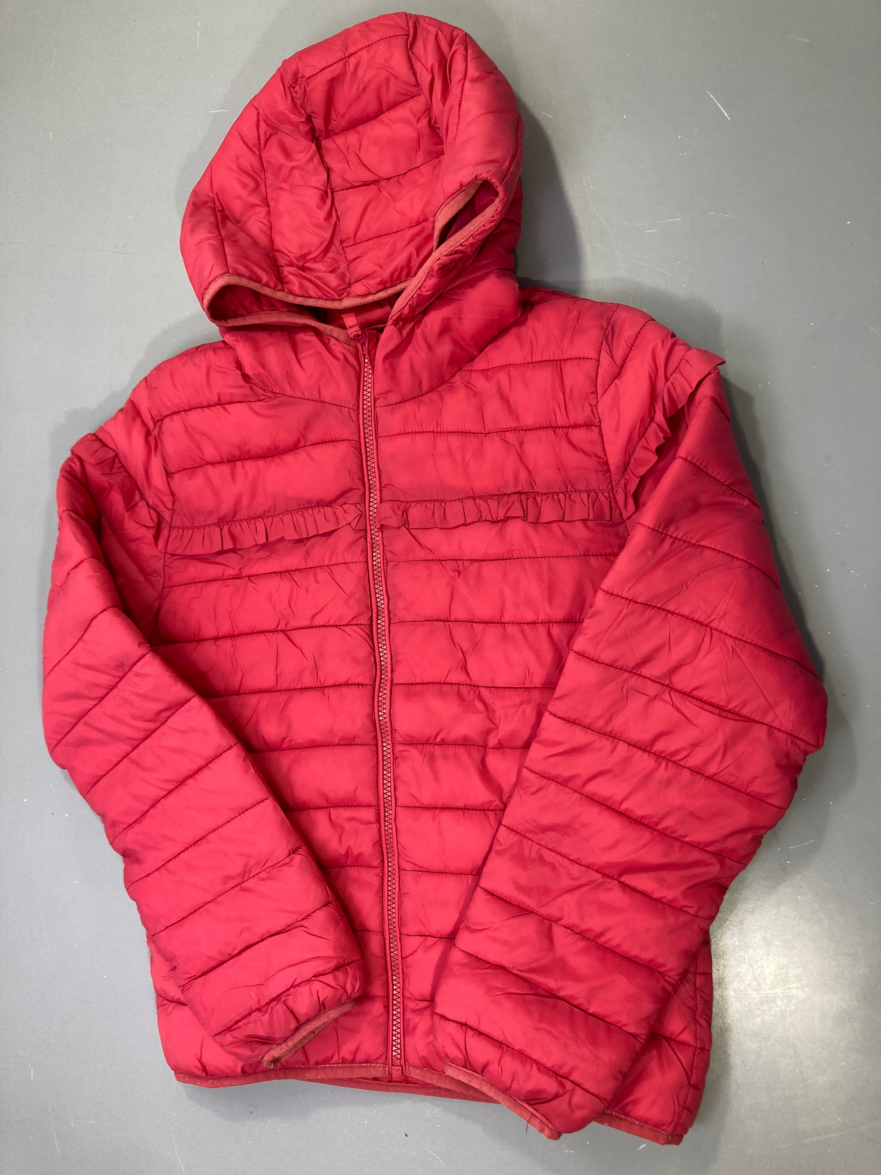 Doudoune light rose capuche zippée, volants