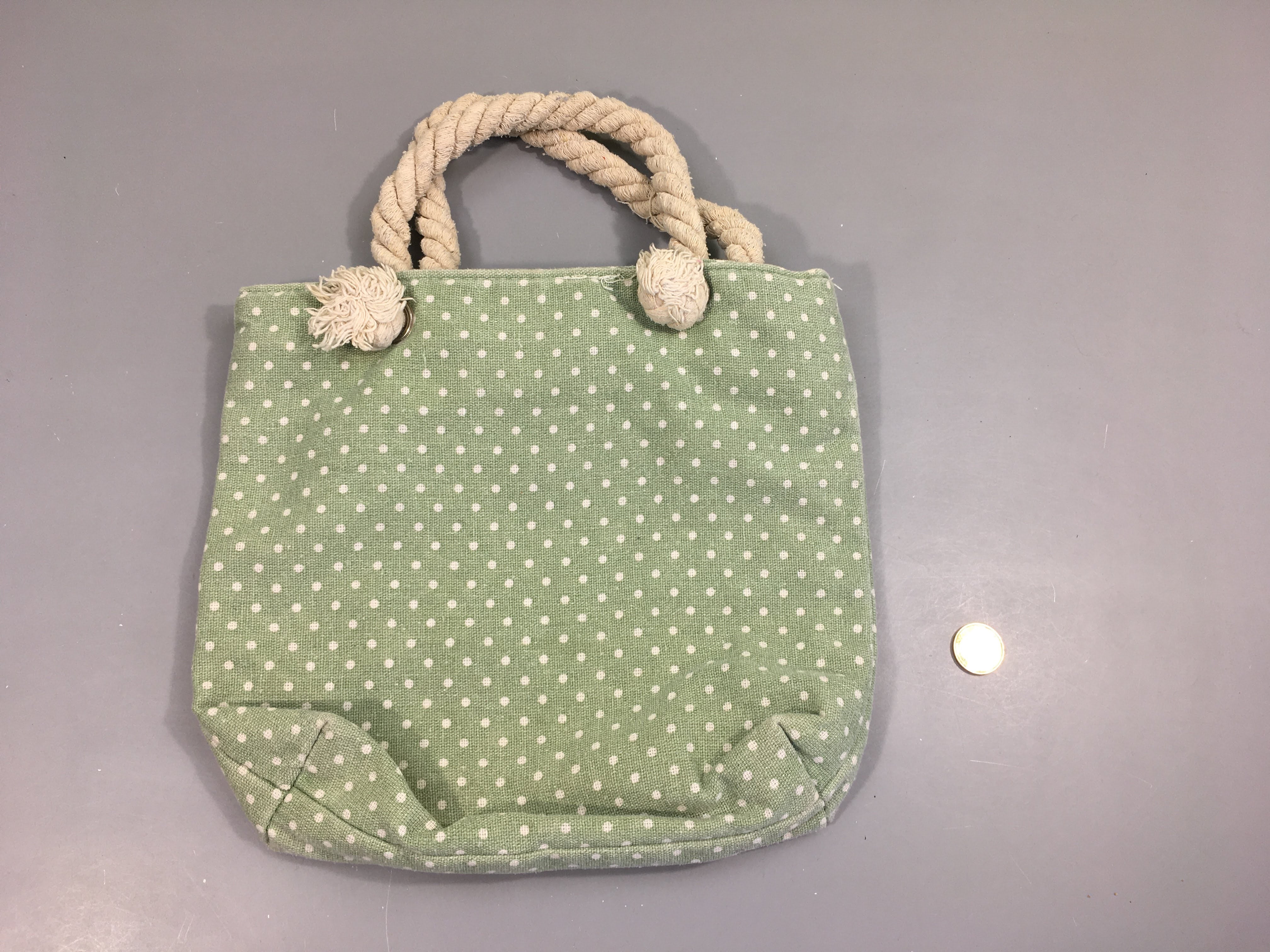 Sac toile doublé vert pois blancs