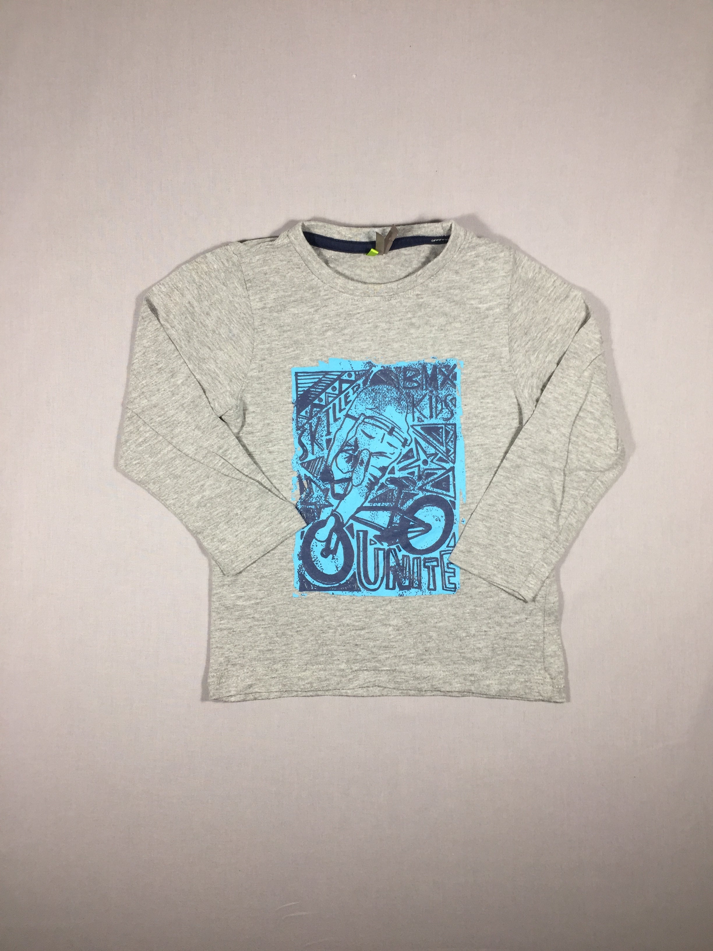 T-shirt m.l gris - flocage turquoise - vélo