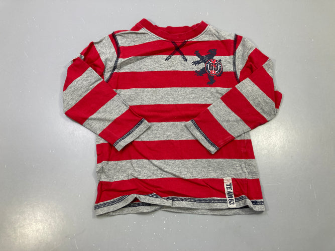 T-shirt m.l rayé rouge et gris chiné, écusson 63, moins cher chez Petit Kiwi