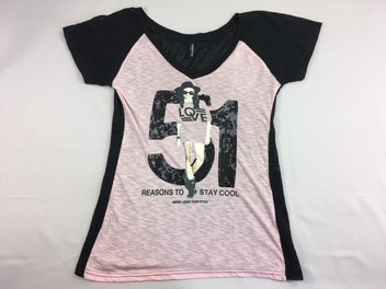 T-shirt long m.c résille noir/rose 51 sequins filles, taille S