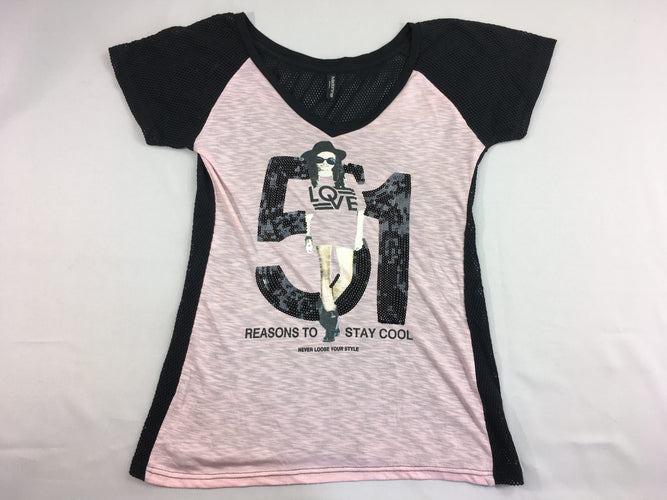 T-shirt long m.c résille noir/rose 51 sequins filles, taille S, moins cher chez Petit Kiwi