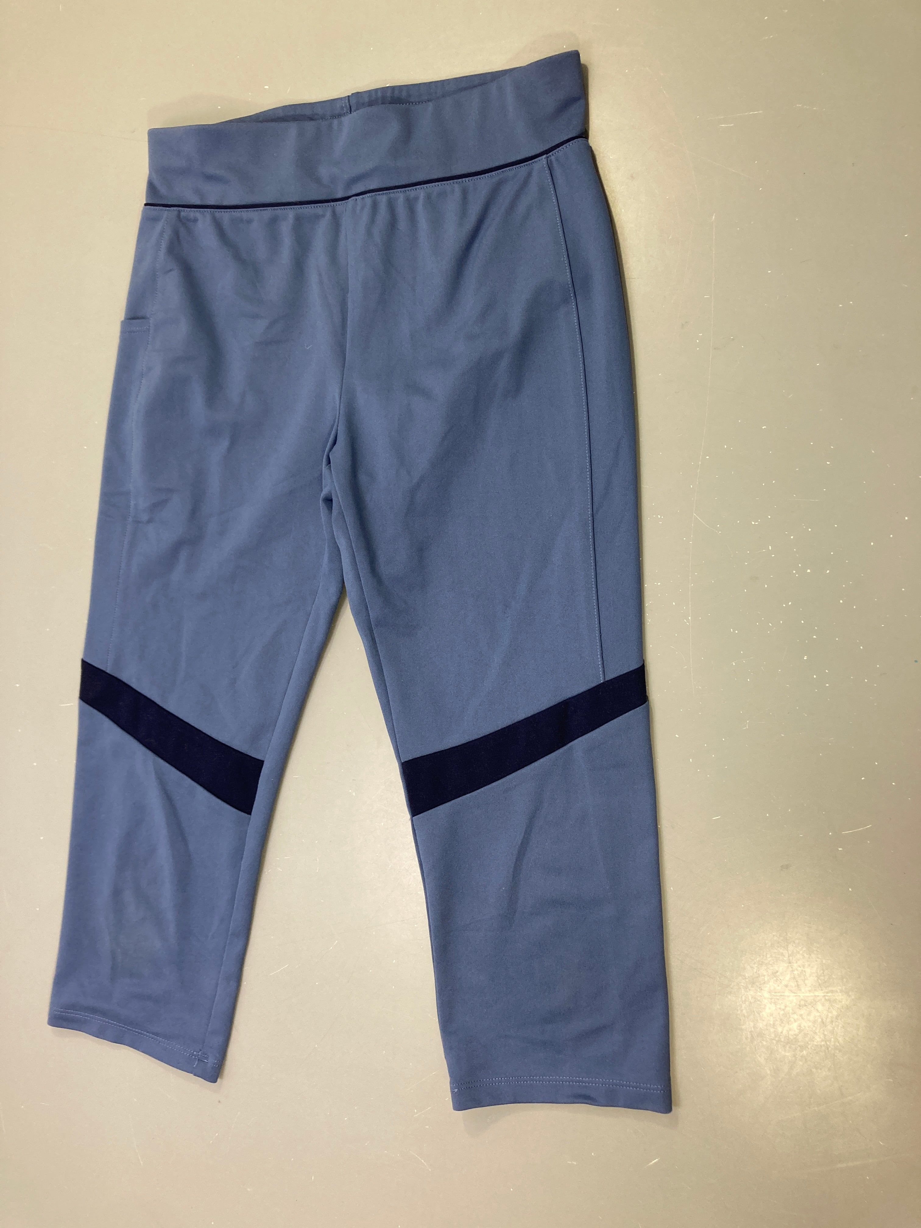 Pantalon de sport corsaire bleu gris bandes bleu marine