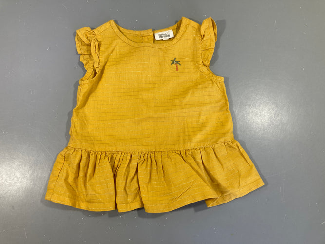 T-shirt m.c jaune rayé doré froufrou épaules, moins cher chez Petit Kiwi