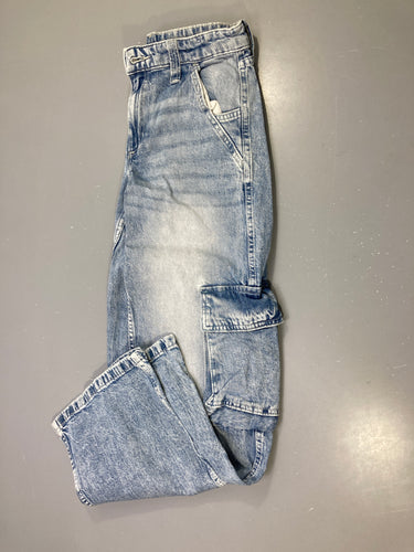 Pantalon jean bleu délavé cargo large, moins cher chez Petit Kiwi