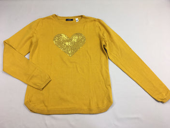 Pull jaune moutarde coeur sequins