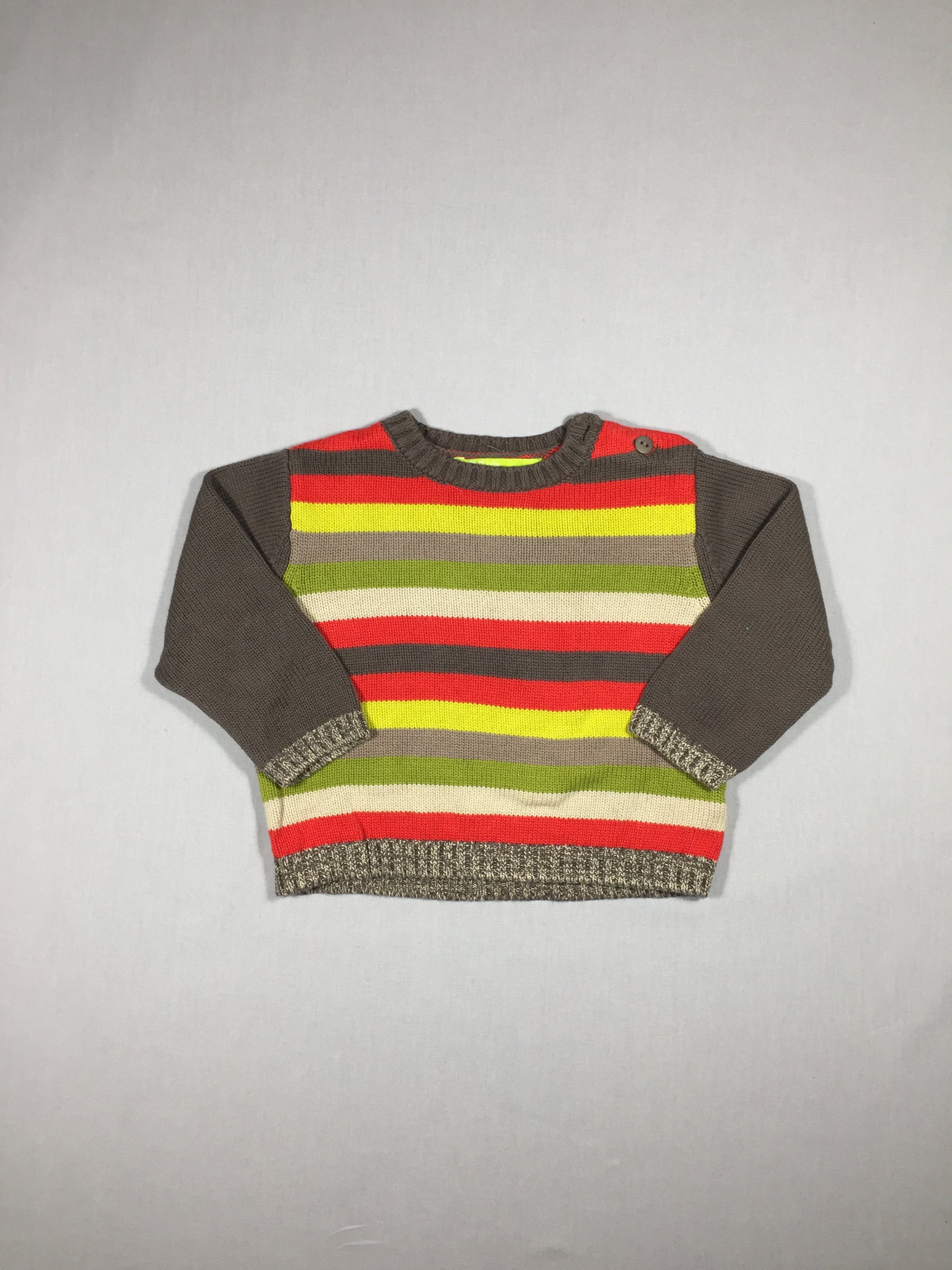 Pull ligné orange/vert/gris