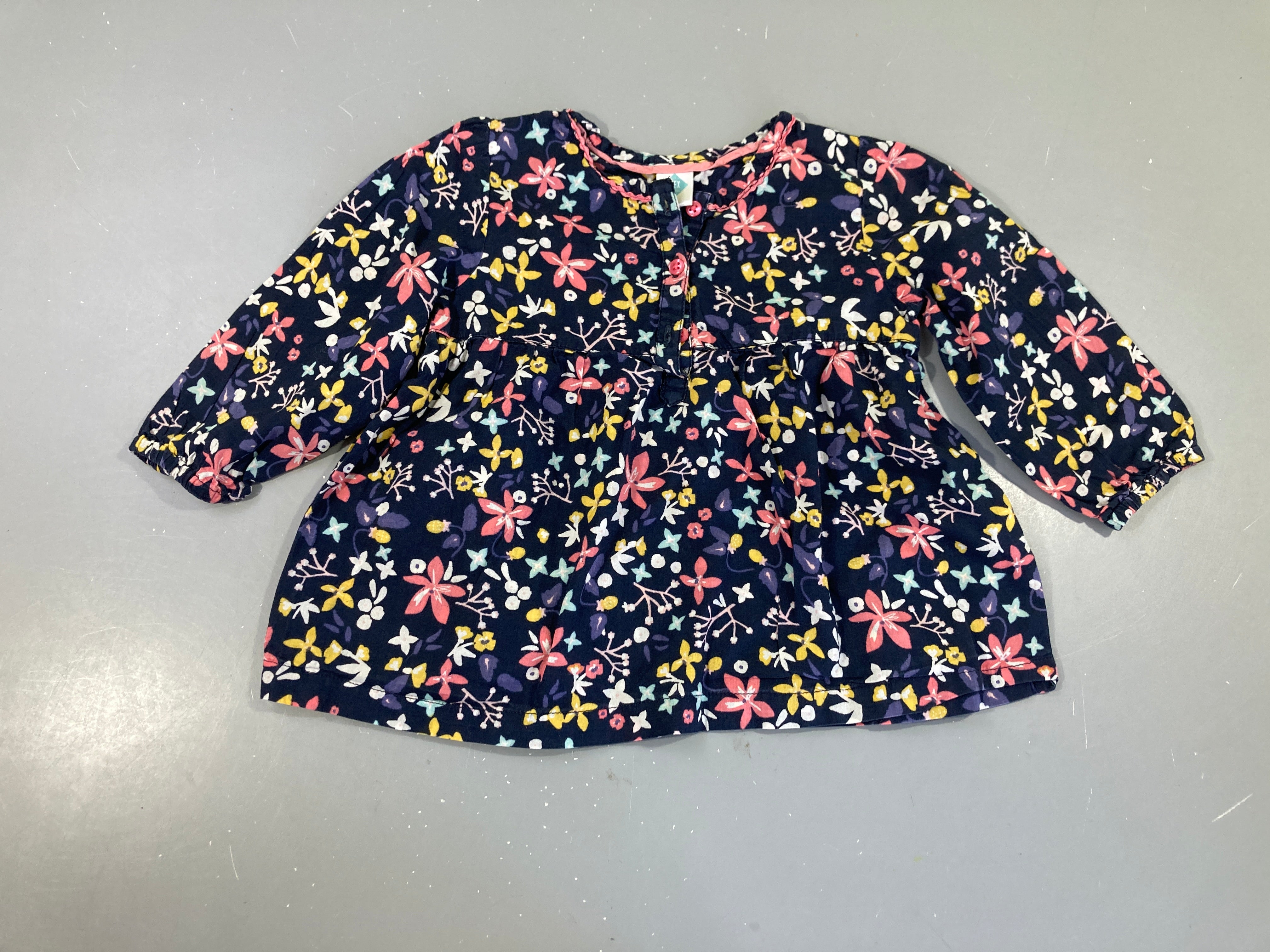Blouse coton bleu foncé fleurie