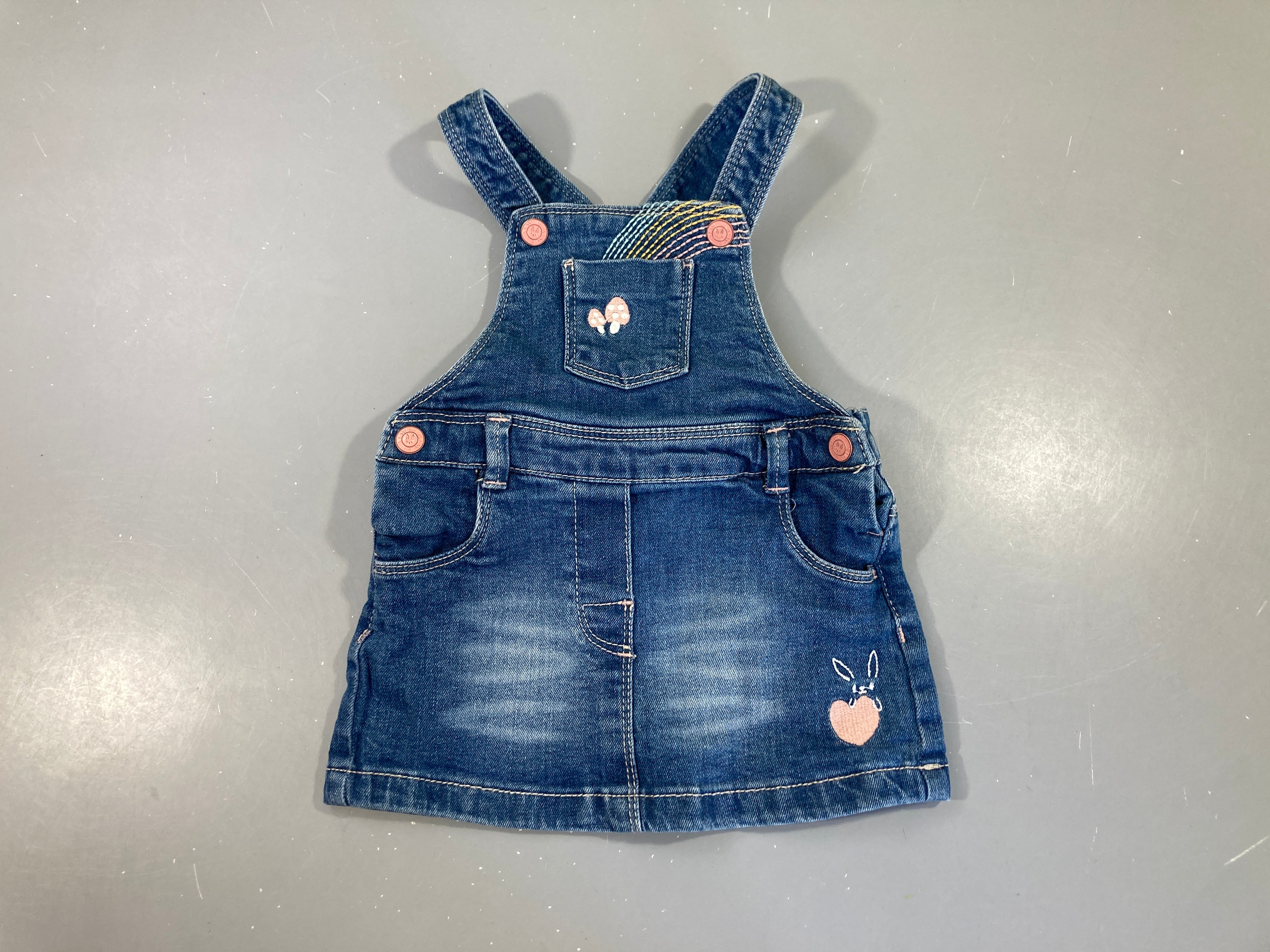Robe salopette en jean champignons coeurs lapins