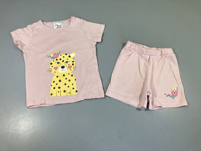 Pyjashort 2pcs jersey rose Félin jaune-Bas légèrement taché, moins cher chez Petit Kiwi
