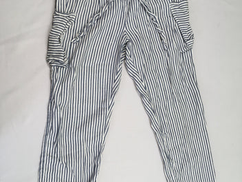 Pantalon cargo léger blanc ligné bleu fil irisé